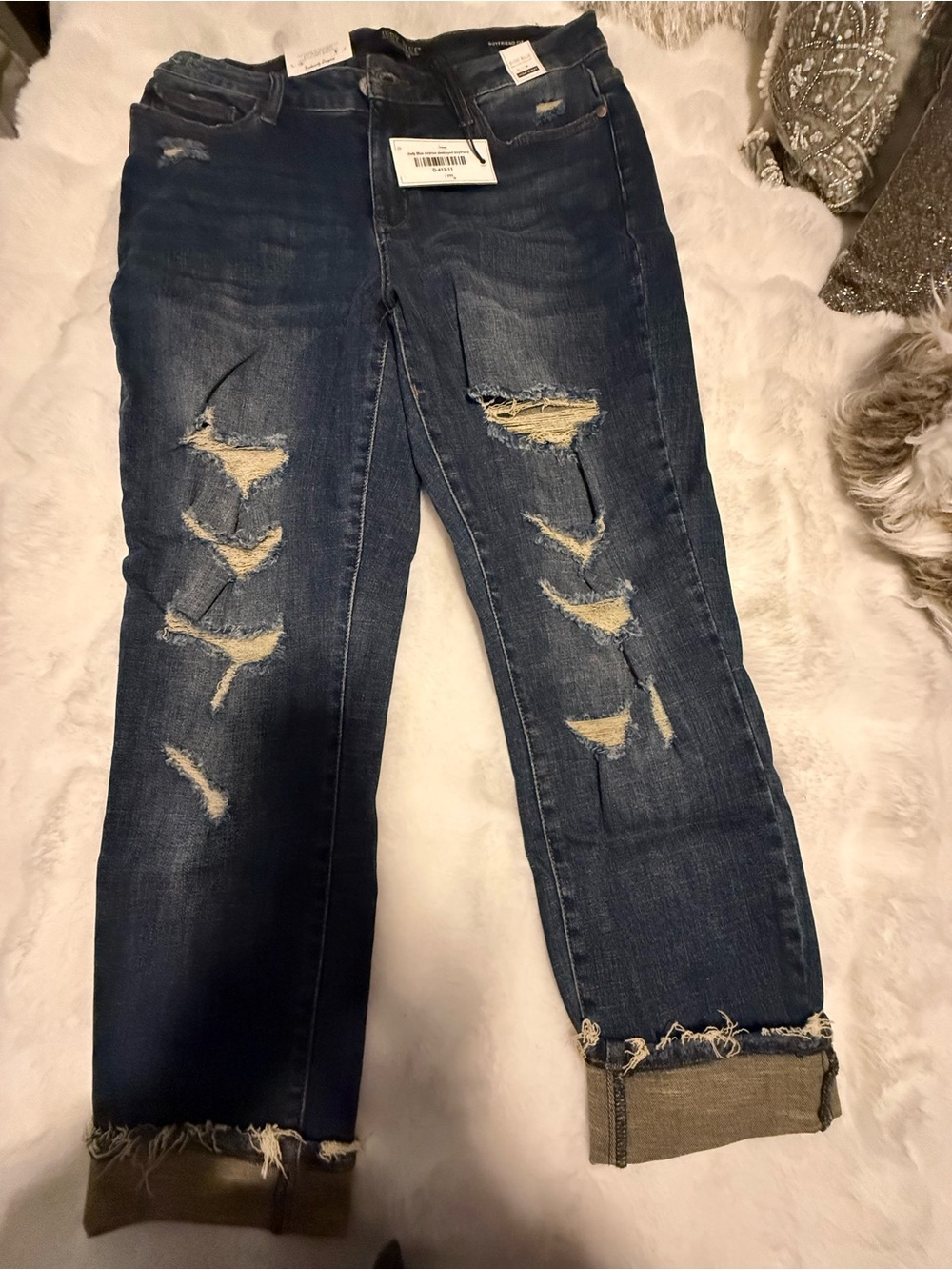 Judy Blue Boyfriend Jeans. Dark Blue Distressed Women’s Jeans.